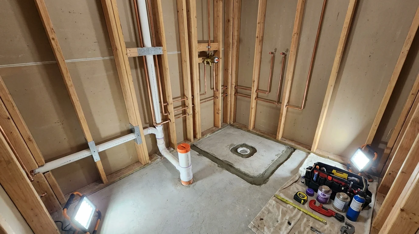 Bathroom rough-in plumbing during remodel by Johns Plumbing LLC in Brooksville