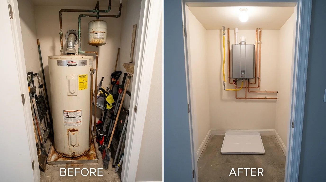 Tank water heater versus wall-mounted tankless unit comparison for Brooksville, MS homeowners